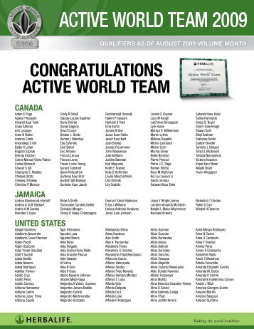 CONGRATULATIONS ACTIVE WORLD TEAM