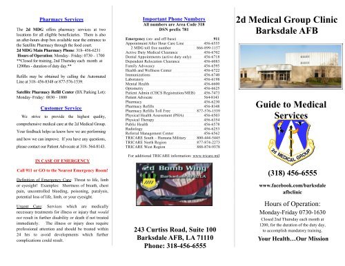 Guide to Medical Services 2d Medical Group Clinic Barksdale AFB