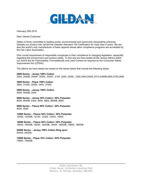 Gildan Activewear SRL Gildan House, 34 Warrens Industrial Park ...