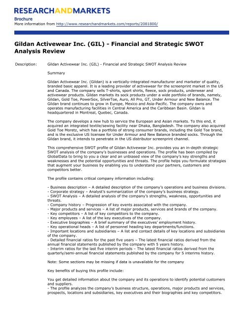 Gildan Activewear Inc. (GIL) - Financial and Strategic SWOT ...