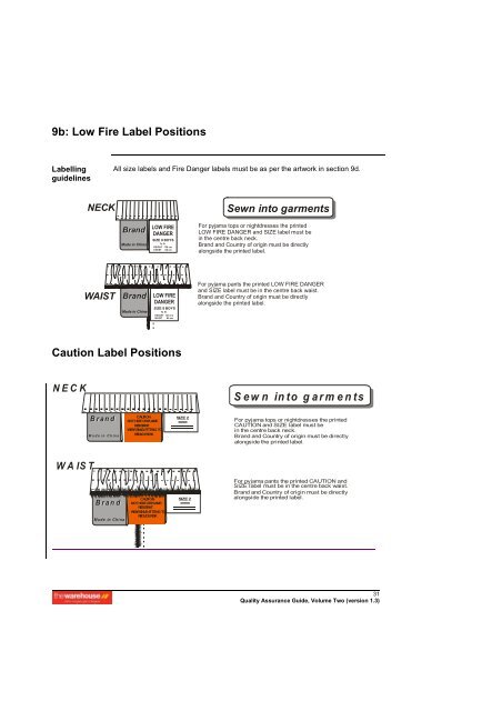 6a Garment Specification Form - The Warehouse