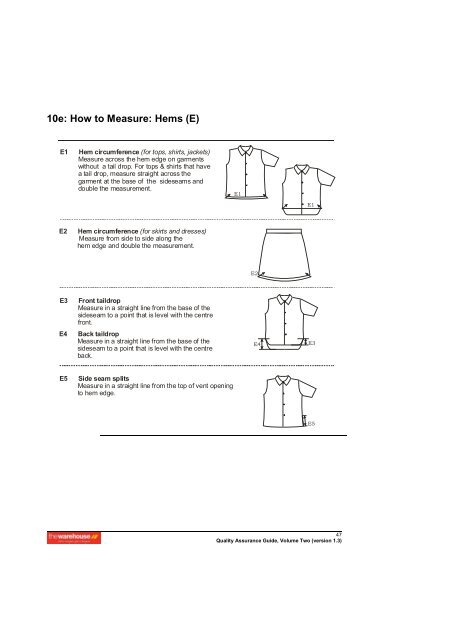 6a Garment Specification Form - The Warehouse