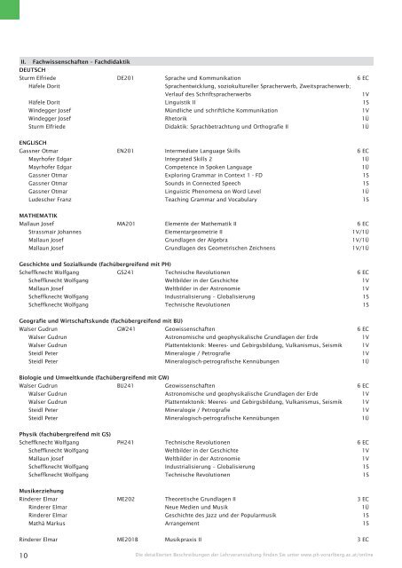 Pädagogische Hochschule Vorarlberg Studienverzeichnis