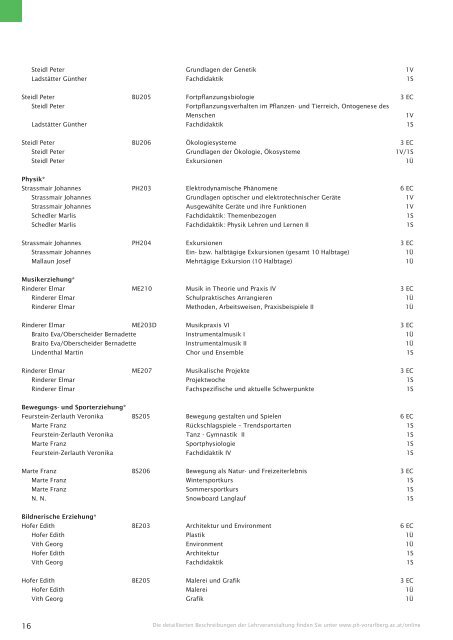 Pädagogische Hochschule Vorarlberg Studienverzeichnis