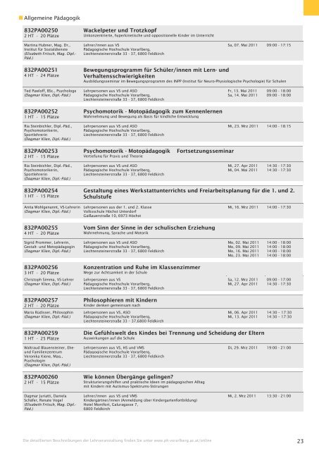 Pädagogische Hochschule Vorarlberg Studienverzeichnis