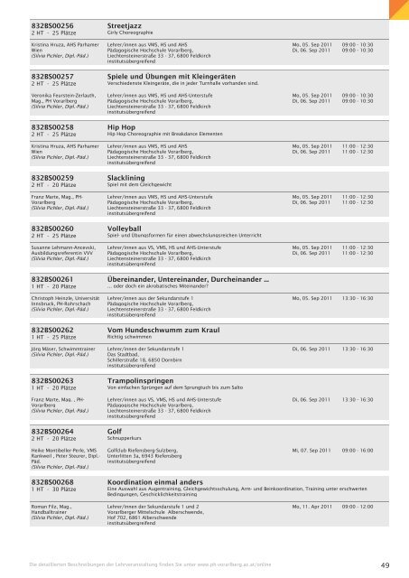 Pädagogische Hochschule Vorarlberg Studienverzeichnis