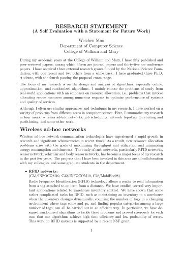RESEARCH STATEMENT Wireless ad-hoc networks - Computer ...