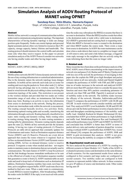 Simulation Analysis of AODV Routing Protocol of MANET ... - IJCST