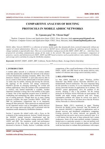 comparitive analysis of routing protocols in mobile adhoc ... - IJESAT