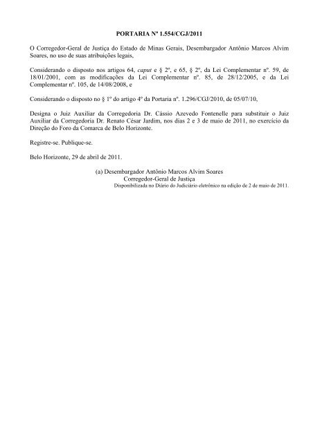 PORTARIA Nº 155/CGJ/2005 - Tribunal de Justiça de Minas Gerais