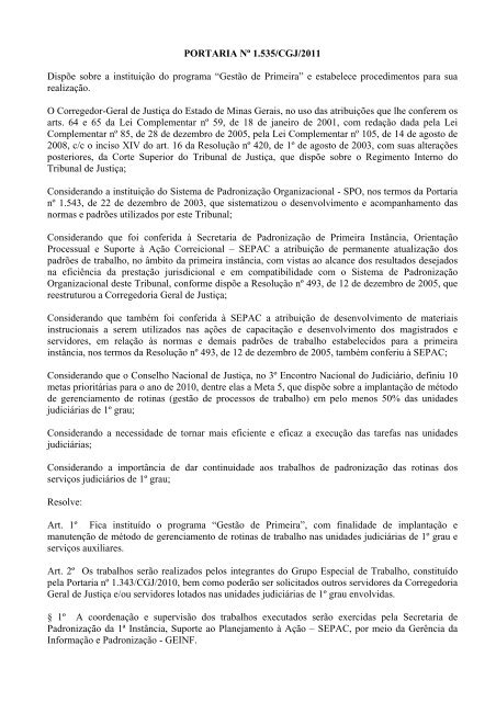 PORTARIA Nº 155/CGJ/2005 - Tribunal de Justiça de Minas Gerais