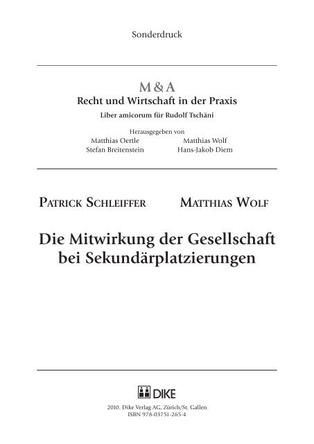 Die Mitwirkung der Gesellschaft bei ... - Lenz & Staehelin