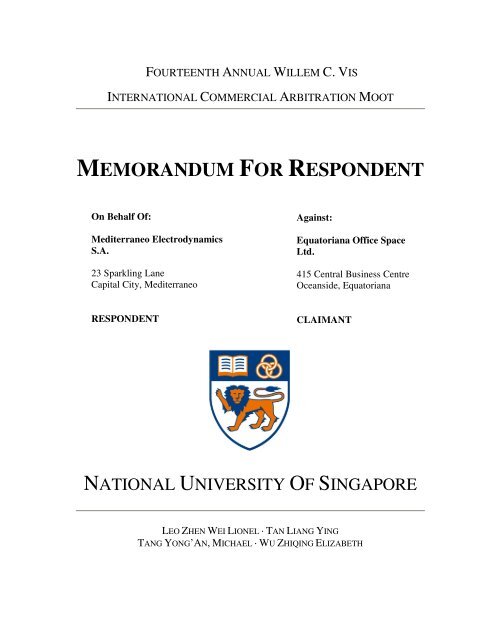 MEMORANDUM FOR RESPONDENT - CISG Database