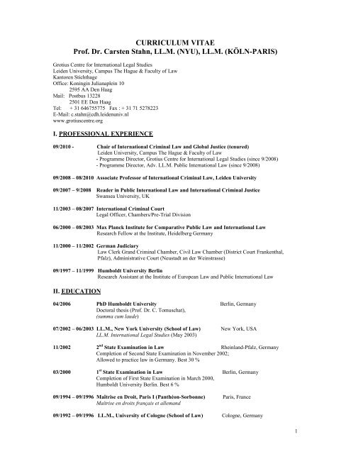 CURRICULUM VITAE Prof. Dr. Carsten Stahn, LL.M.