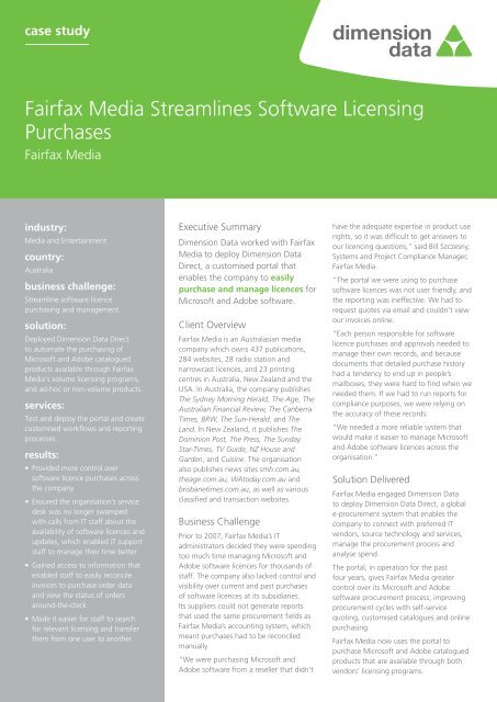Fairfax Media Streamlines Software Licensing ... - Dimension Data