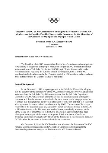 Report of the IOC ad hoc Commission to ... - Jens Weinreich