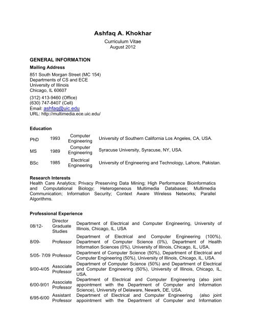 Ashfaq A. Khokhar - Multimedia Systems Lab - University of Illinois ...