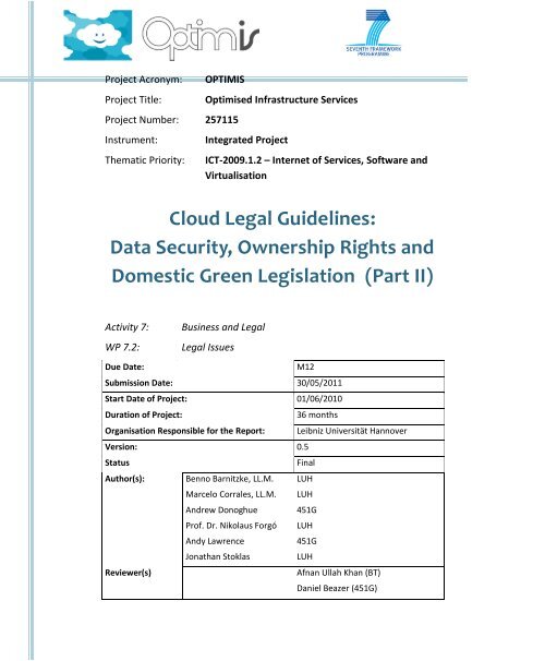 Cloud Legal Guidelines: Data Security, Ownership Rights ... - Optimis