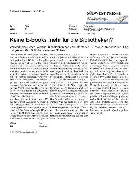 Es geht um ein Stück Kultur - Treffpunkt Bibliothek