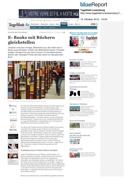 Es geht um ein Stück Kultur - Treffpunkt Bibliothek