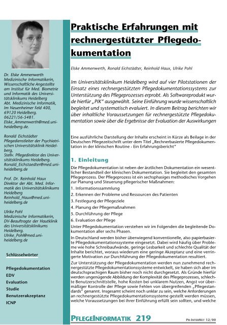 Praktische Erfahrungen Mit Rechnergestutzter Pflegedokumentation