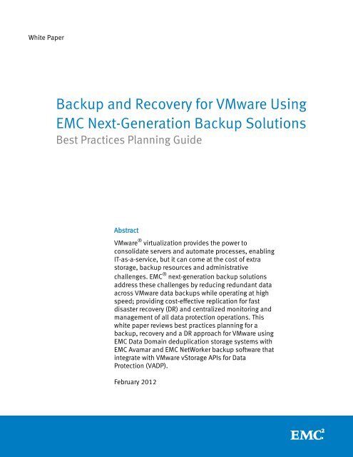 Backup and Recovery for VMware Using EMC Next-Generation ...