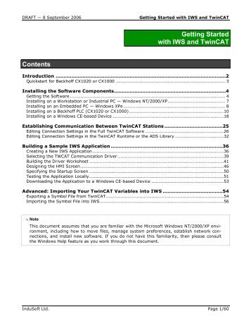 Getting Started with IWS and TwinCAT Contents - InduSoft