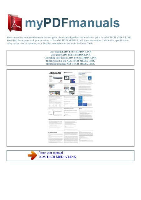 User manual ADS TECH MEDIA-LINK - 1