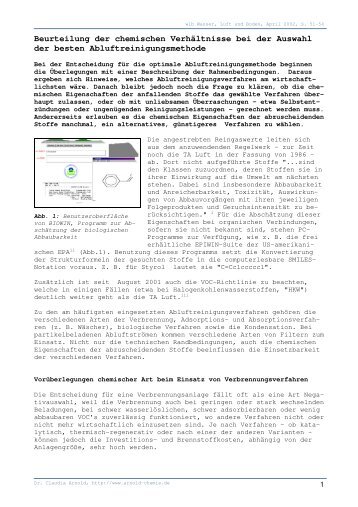 Abluftchemie - Dr. Arnold Chemie-Beratung