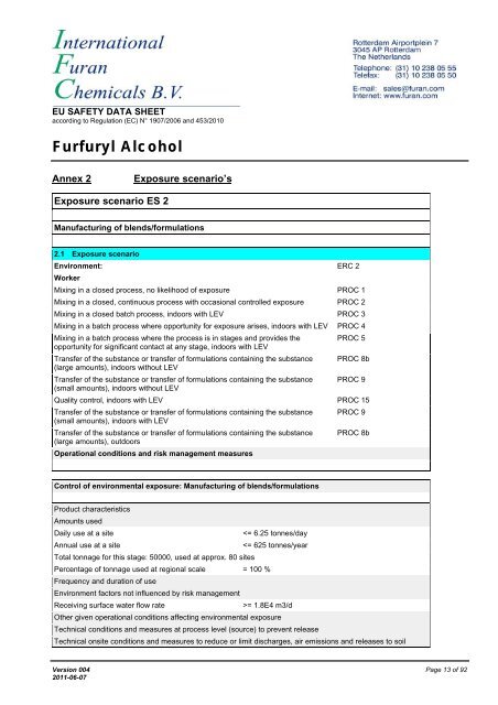 Download MSDS of furfuryl alcohol - International Furan Chemicals BV