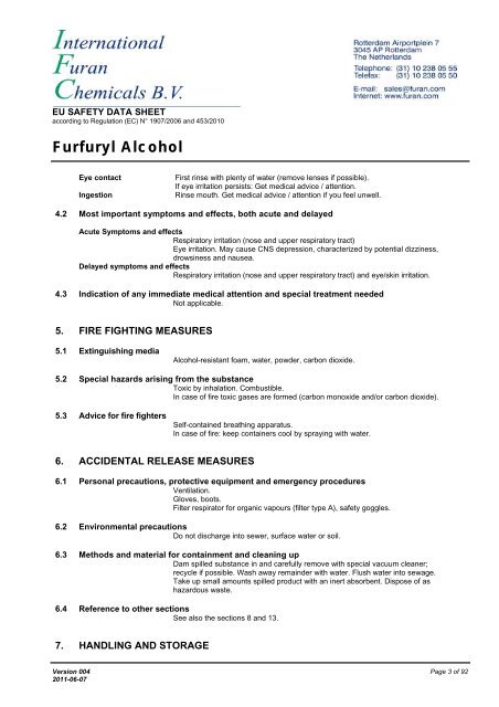 Download MSDS of furfuryl alcohol - International Furan Chemicals BV