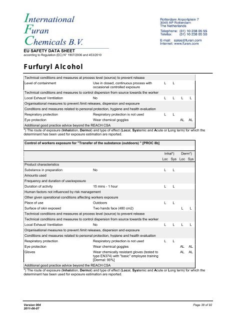 Download MSDS of furfuryl alcohol - International Furan Chemicals BV