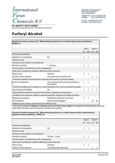 Download MSDS of furfuryl alcohol - International Furan Chemicals BV