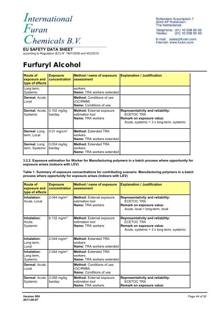 Download MSDS of furfuryl alcohol - International Furan Chemicals BV