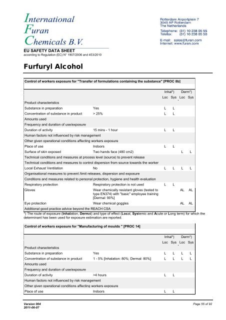 Download MSDS of furfuryl alcohol - International Furan Chemicals BV