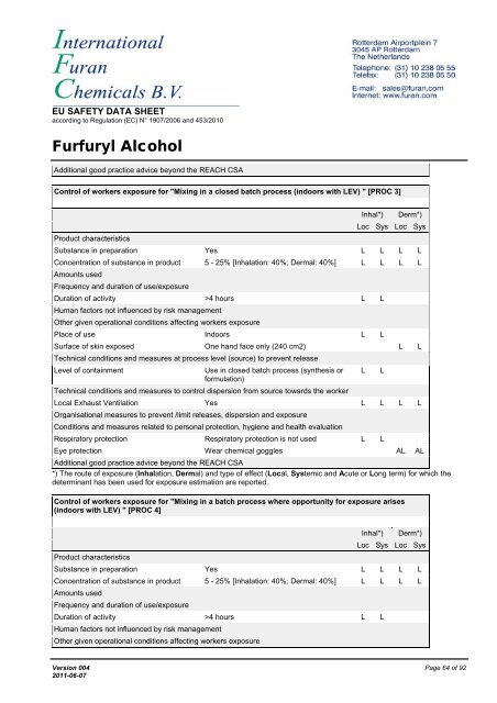 Download MSDS of furfuryl alcohol - International Furan Chemicals BV