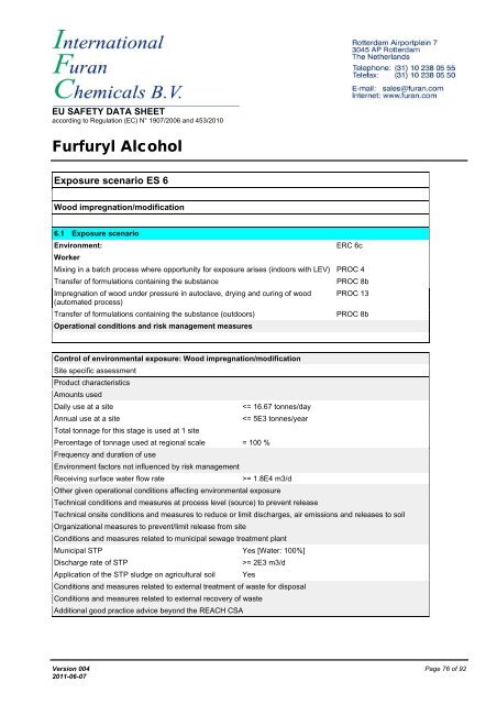 Download MSDS of furfuryl alcohol - International Furan Chemicals BV