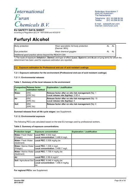 Download MSDS of furfuryl alcohol - International Furan Chemicals BV