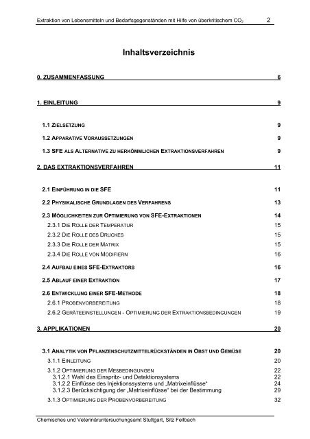 Extraktion von Lebensmitteln und Bedarfsgegenständen