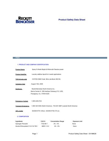 Product Safety Data Sheet - D01 - Reckitt Benckiser North America ...