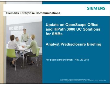 Update on OpenScape Office and HiPath 3000 UC Solutions for ...