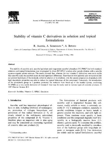 Stability of vitamin C derivatives in solution and topical formulations