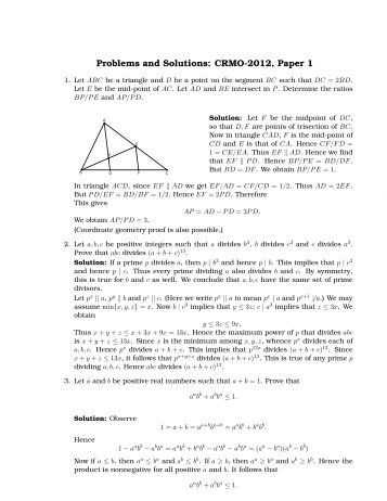 Problems and Solutions: CRMO-2012, Paper 1