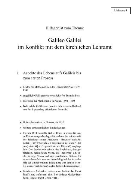 Galileo Galilei im Konflikt mit dem kirchlichen Lehramt