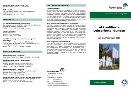 Lehrerfortbildung Juli-Dezember 2011 - Odenwald-Institut