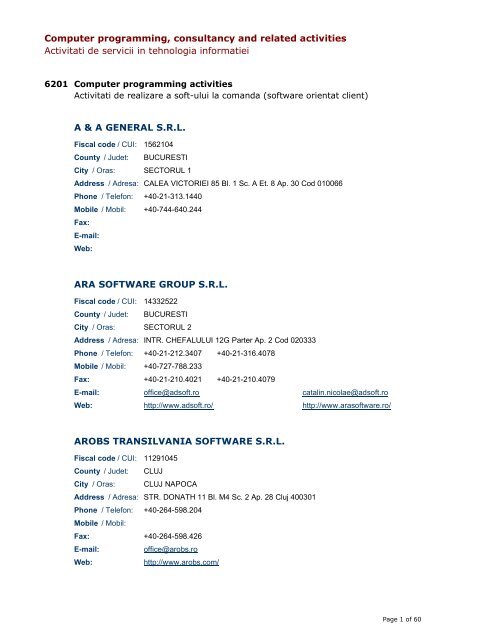 Computer programming, consultancy and related activities Activitati ...