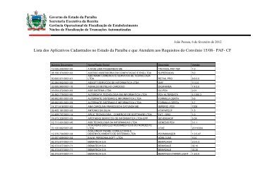 Lista dos Aplicativos Cadastrados no Estado da Paraíba e que ...