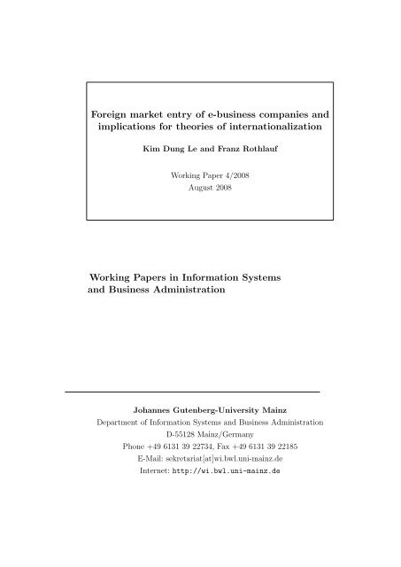 Foreign market entry of e-business companies and implications for ...