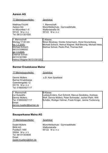 Anschriften und Aufstellungen - RTTV Kreis Mainz