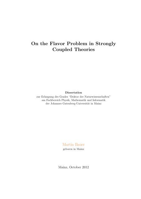 On the Flavor Problem in Strongly Coupled Theories - THEP Mainz